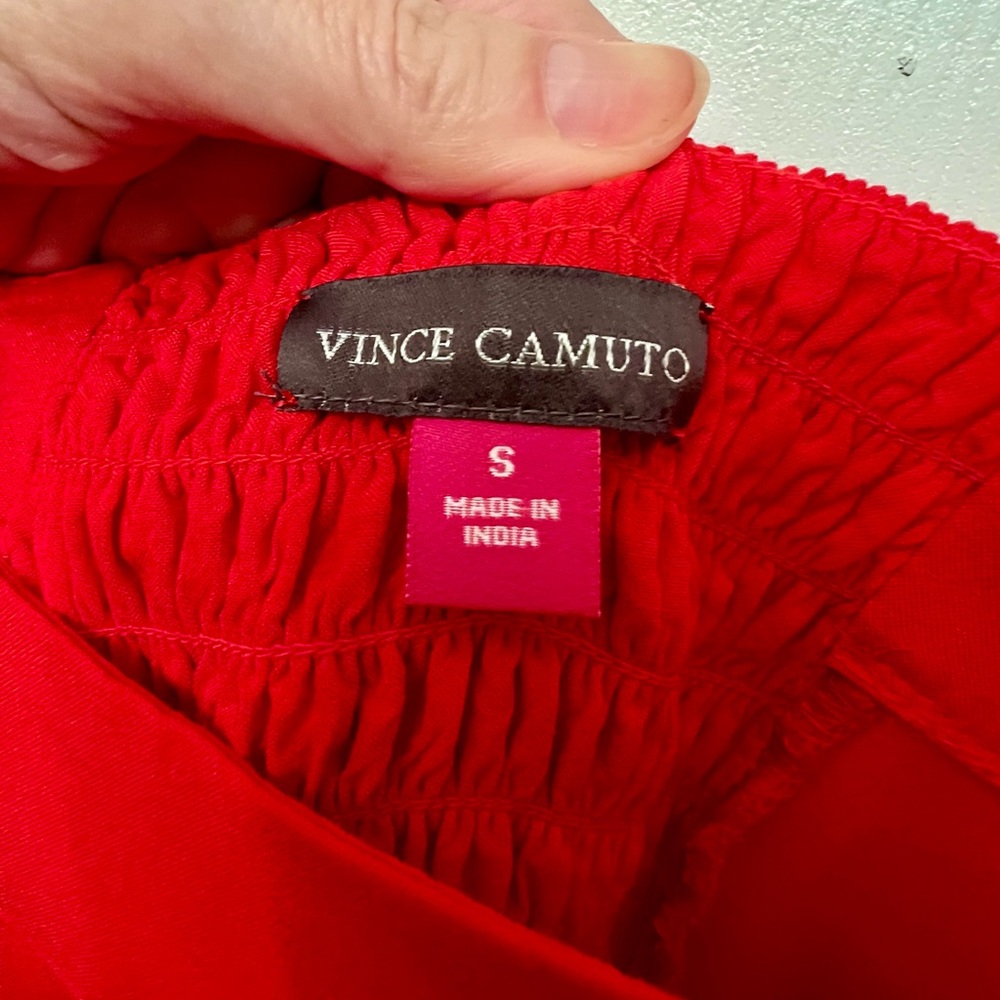 Vince Camuto Smocked Back Tiered Sleeveless Square Neck Maxi Dress Small Red